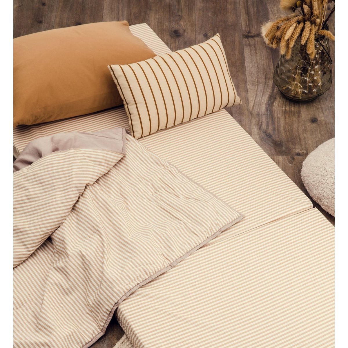 Matelas d'appoint pliant coton bio RAYÉ rayé ambre, KADOLIS