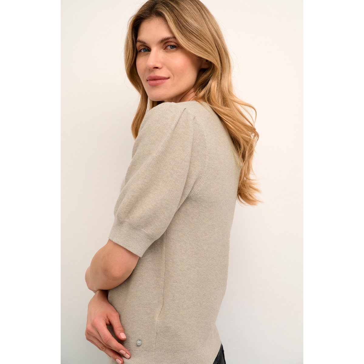Pullover tricoté beige oat melange, CREAM