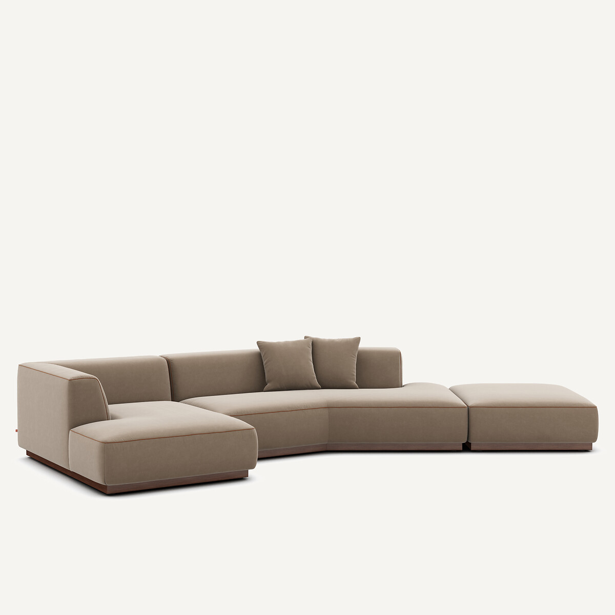 Canapé d'angle gauche ouvert avec repose-pieds en velours, JACOPO beige cendré, AM.PM