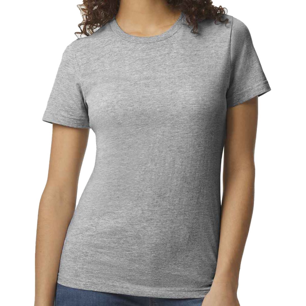 T-shirt manches courtes semi-cintré gris chiné, GILDAN