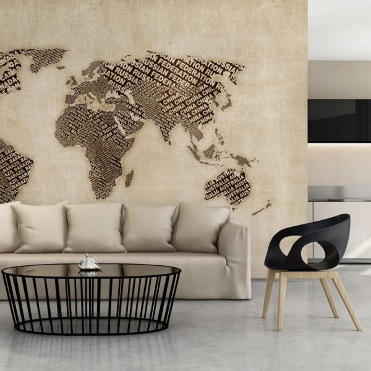 Papier peint intissé panoramique Carte du monde Age of discovery beige, EDEN