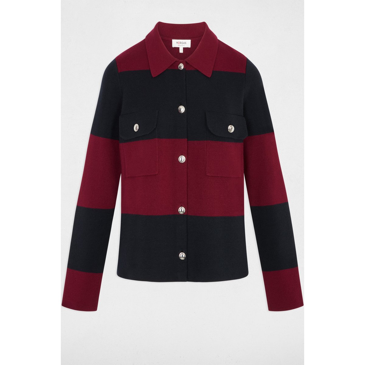 Pull col revers rayé bordeaux, MORGAN