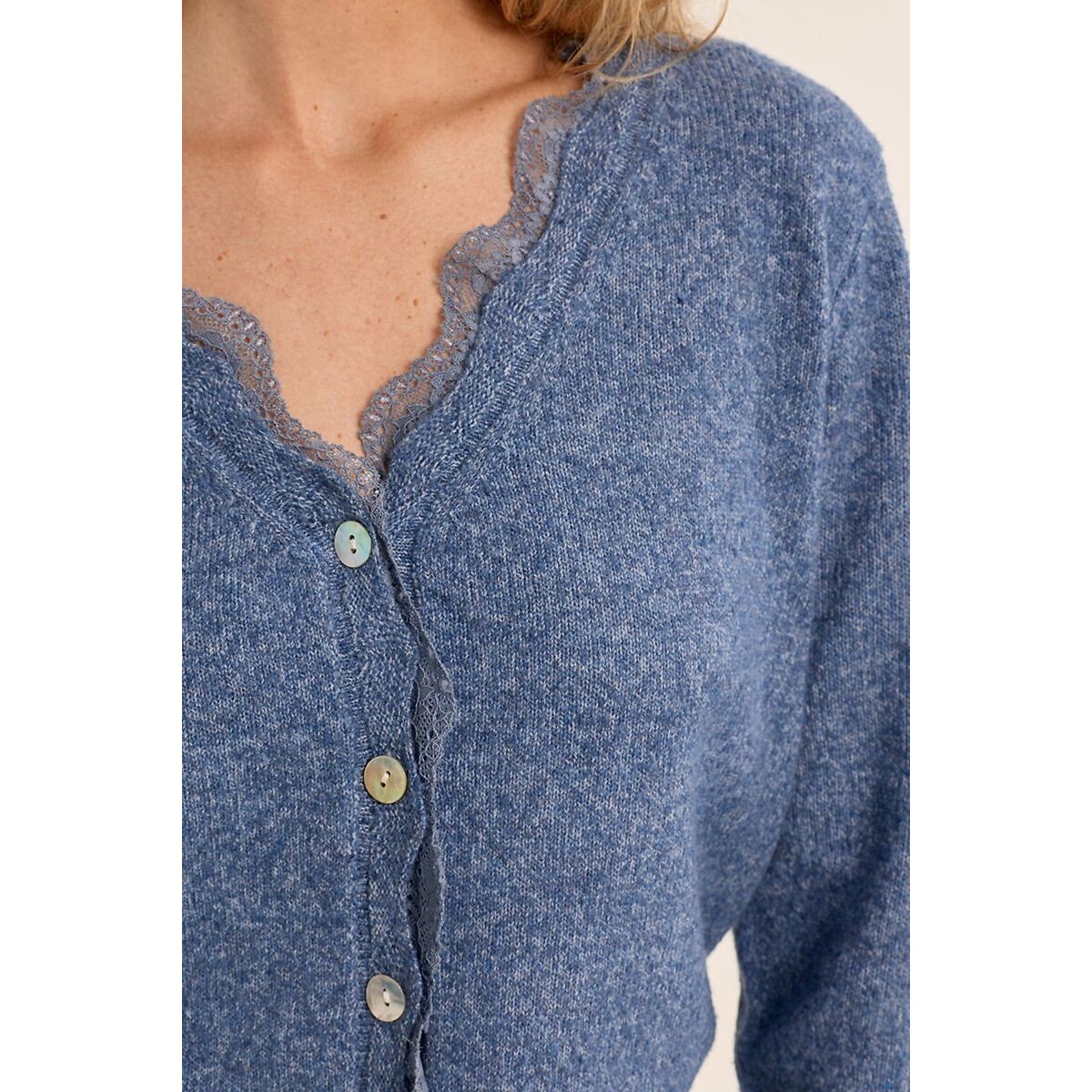 Gilet manches longues col V bleu, MOLLY BRACKEN