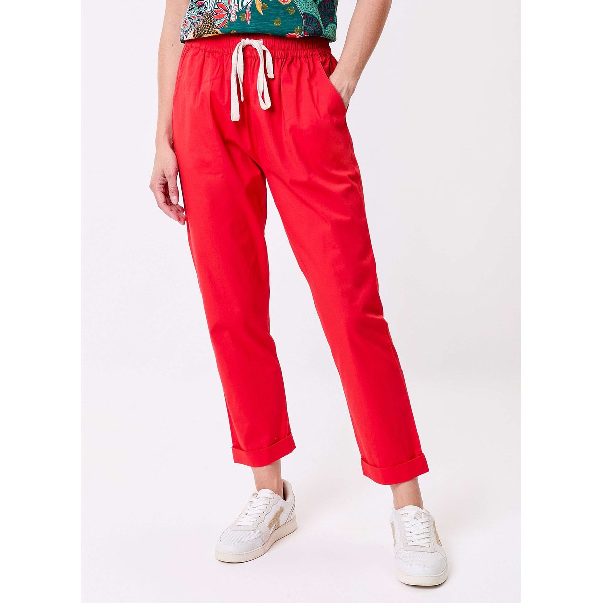 Pantalon chino élastiqué coton stretch MATHIS rouge vermillon intense, PRINCESSE NOMADE