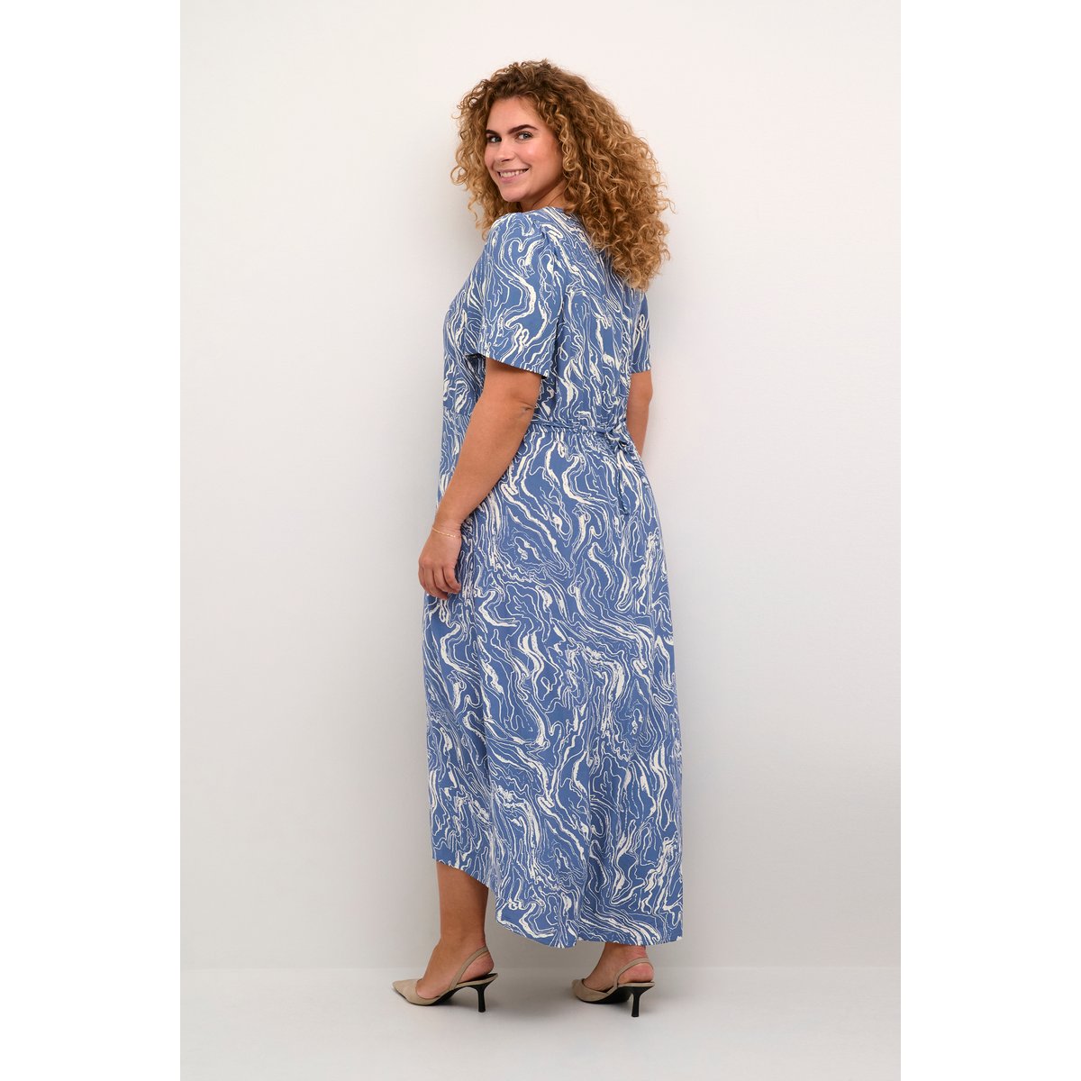 Dress bleu blue indigo white marbel, KAFFE CURVE