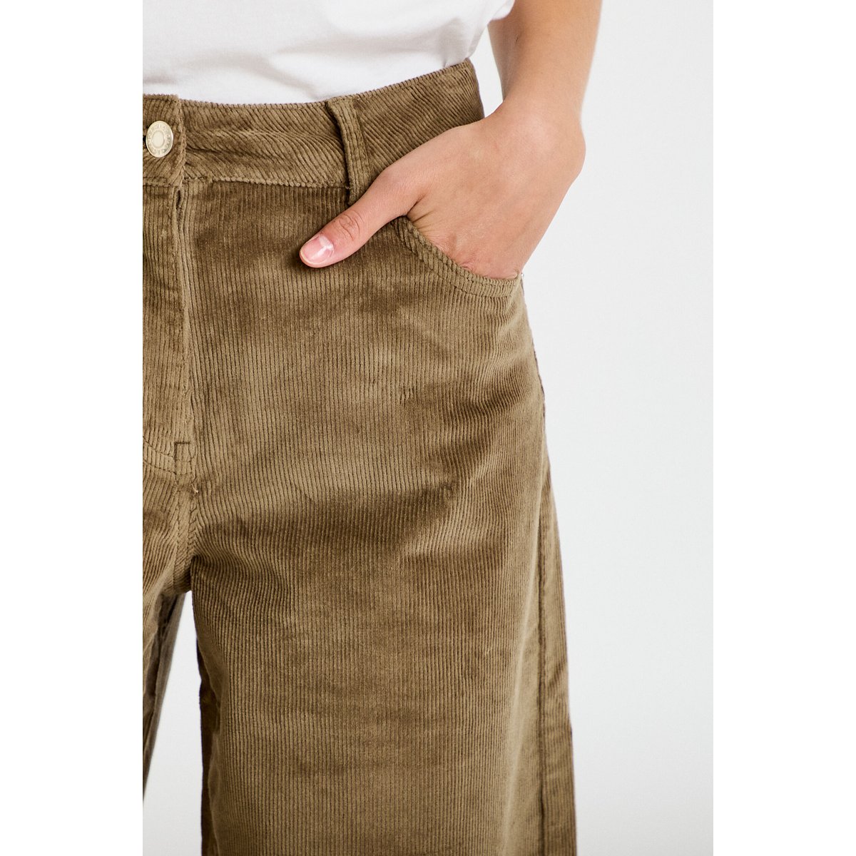 Pantalon barrel en velours vert kaki, CACHE CACHE