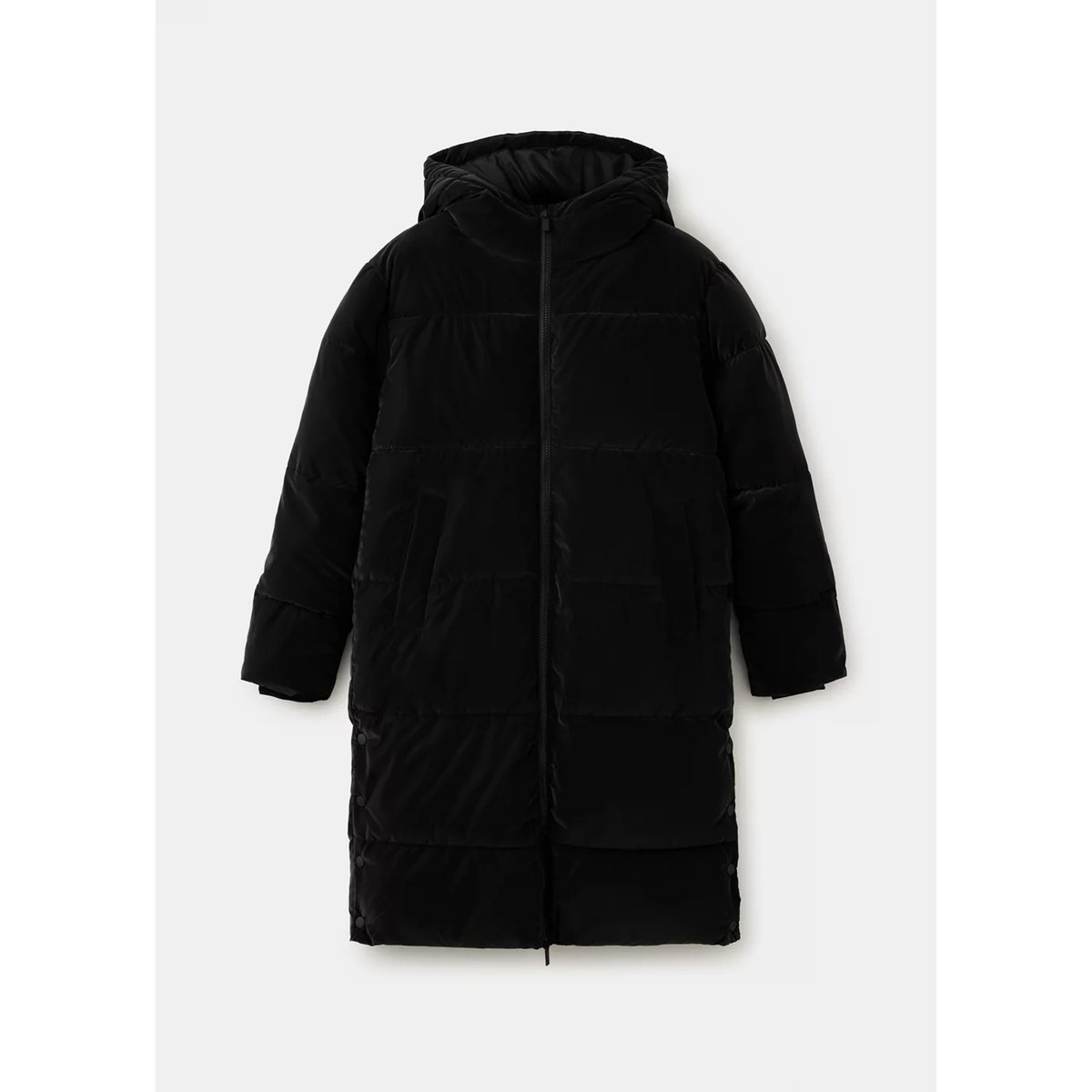 Anorak matelassé long avec capuche noir, MANGO TEEN