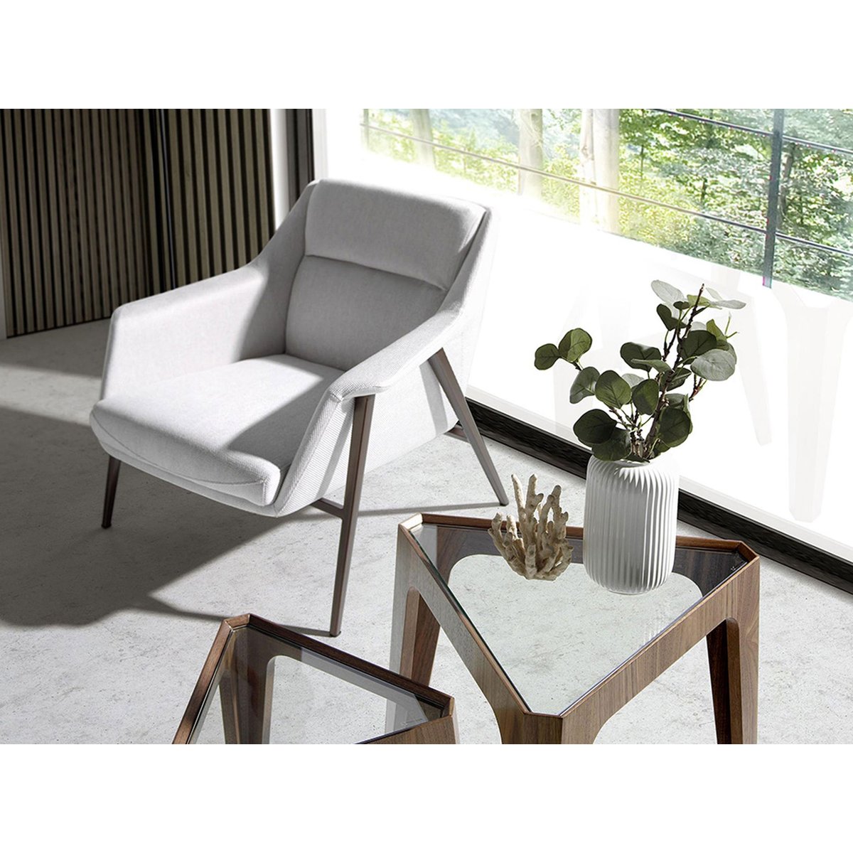 Fauteuil en tissu blanc white | brown, ANGEL CERDA