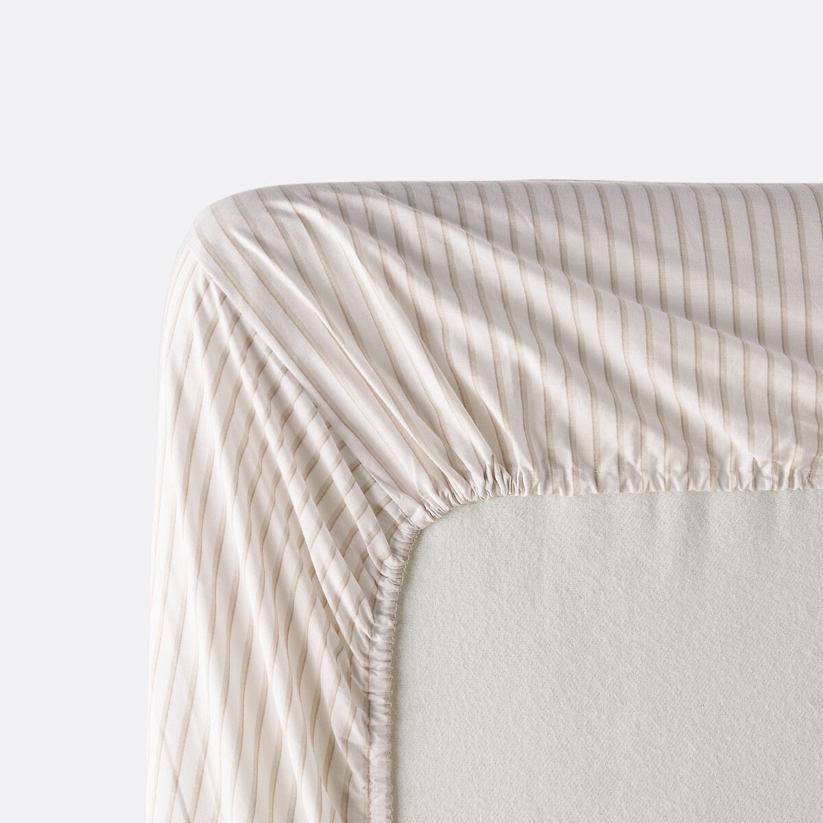 Spannbetttuch aus Baumwoll-Perkal Mütze 30 cm, Edward beige gestreift, LA REDOUTE INTERIEURS