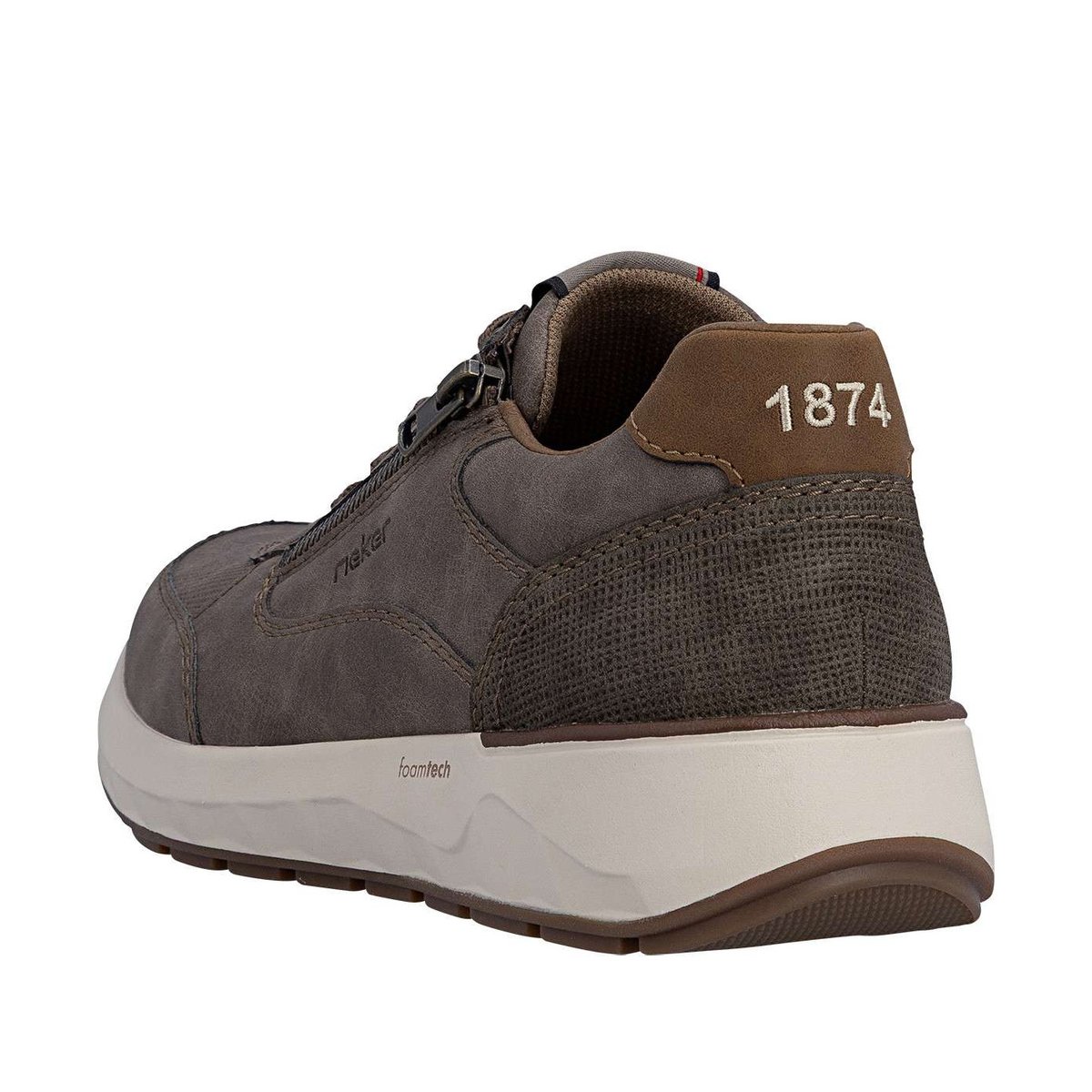 Baskets running bleu marine à talon plat et à lacets plats avec un zip beige, RIEKER