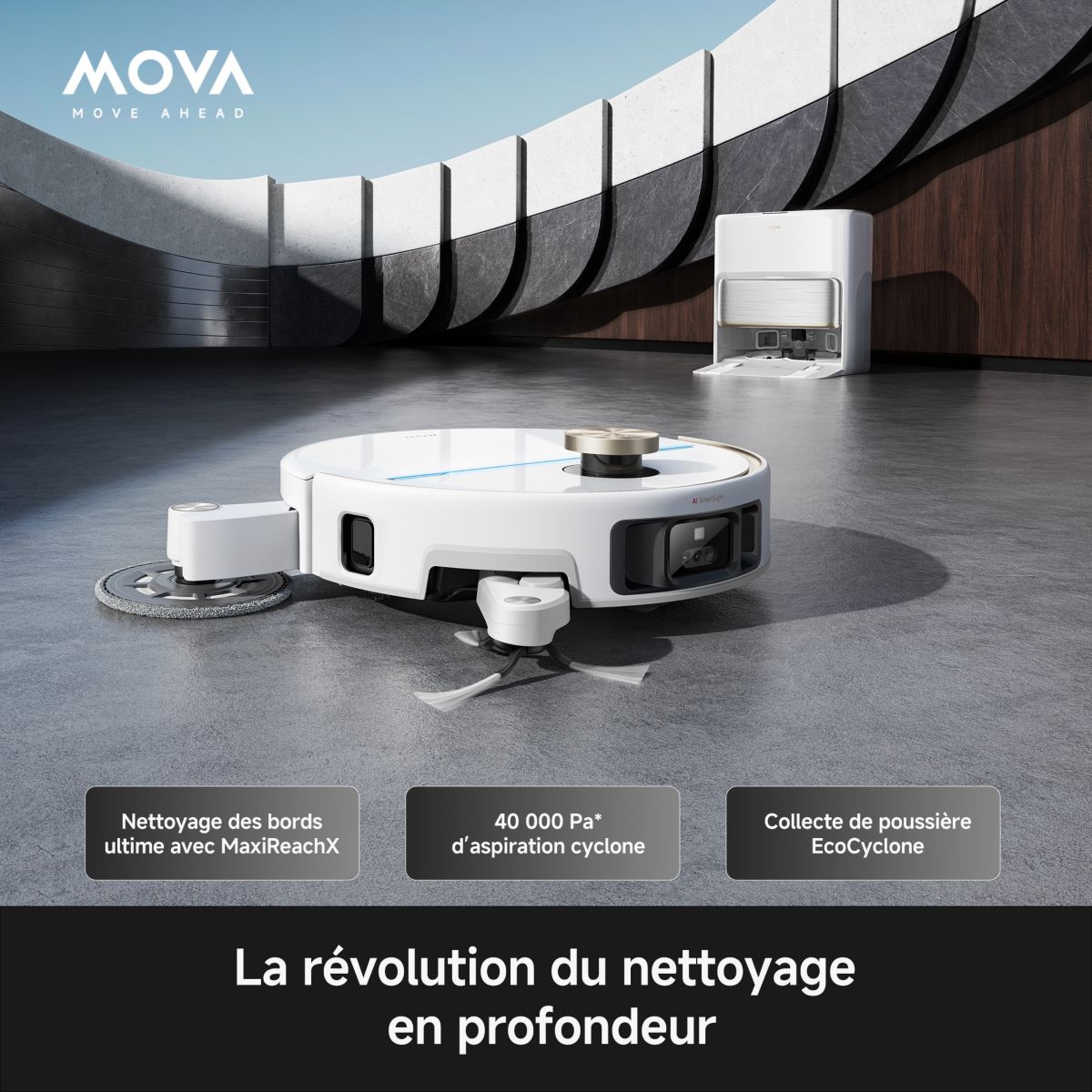 Robot Aspirateur Laveur V70 Ultra Complete Blanc couleur unique, MOVA