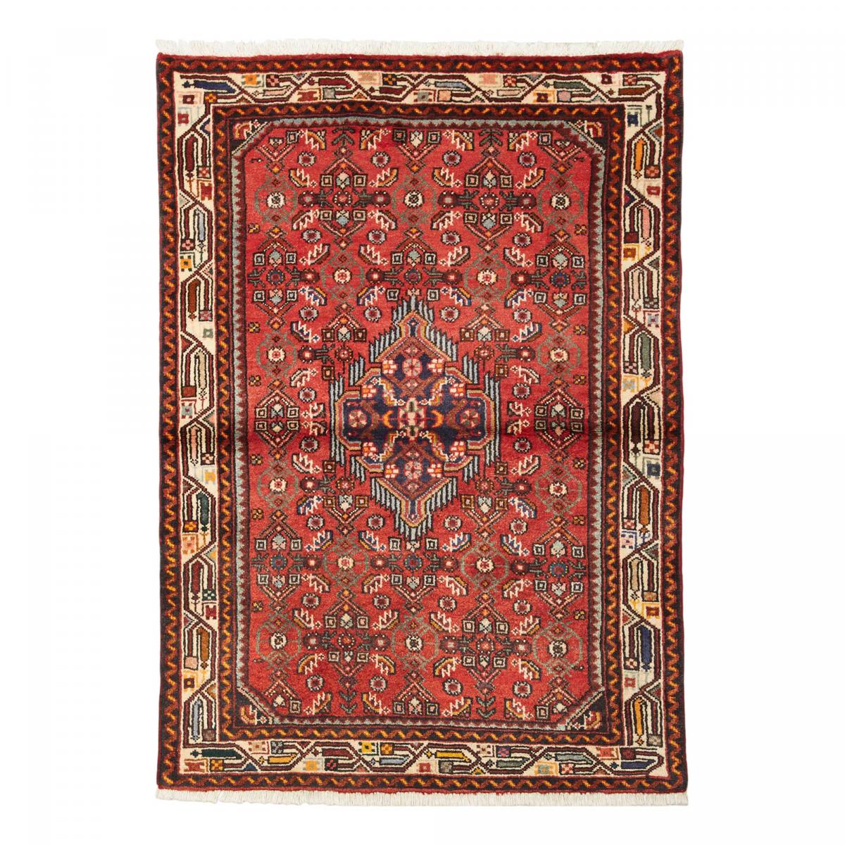 Tapis d'orient à motif oriental, noué main en laine, HAMADAN 26 rouge, bleu, crème, UN AMOUR DE TAPIS