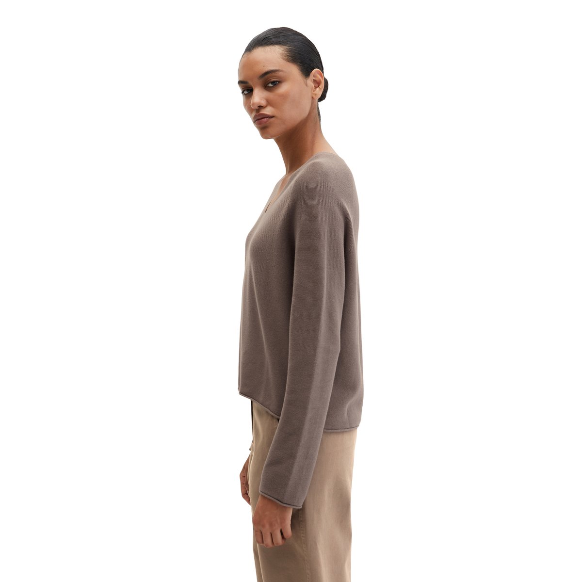 Pull-over seamless loose en pur coton bio marron, MARC O'POLO