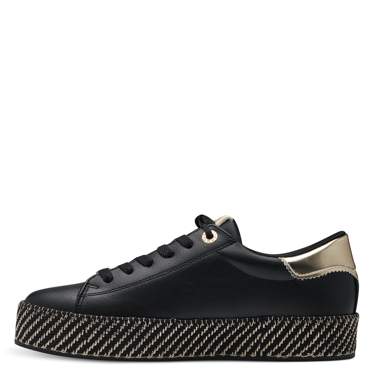 Baskets semelle esprit corde noir or, TAMARIS