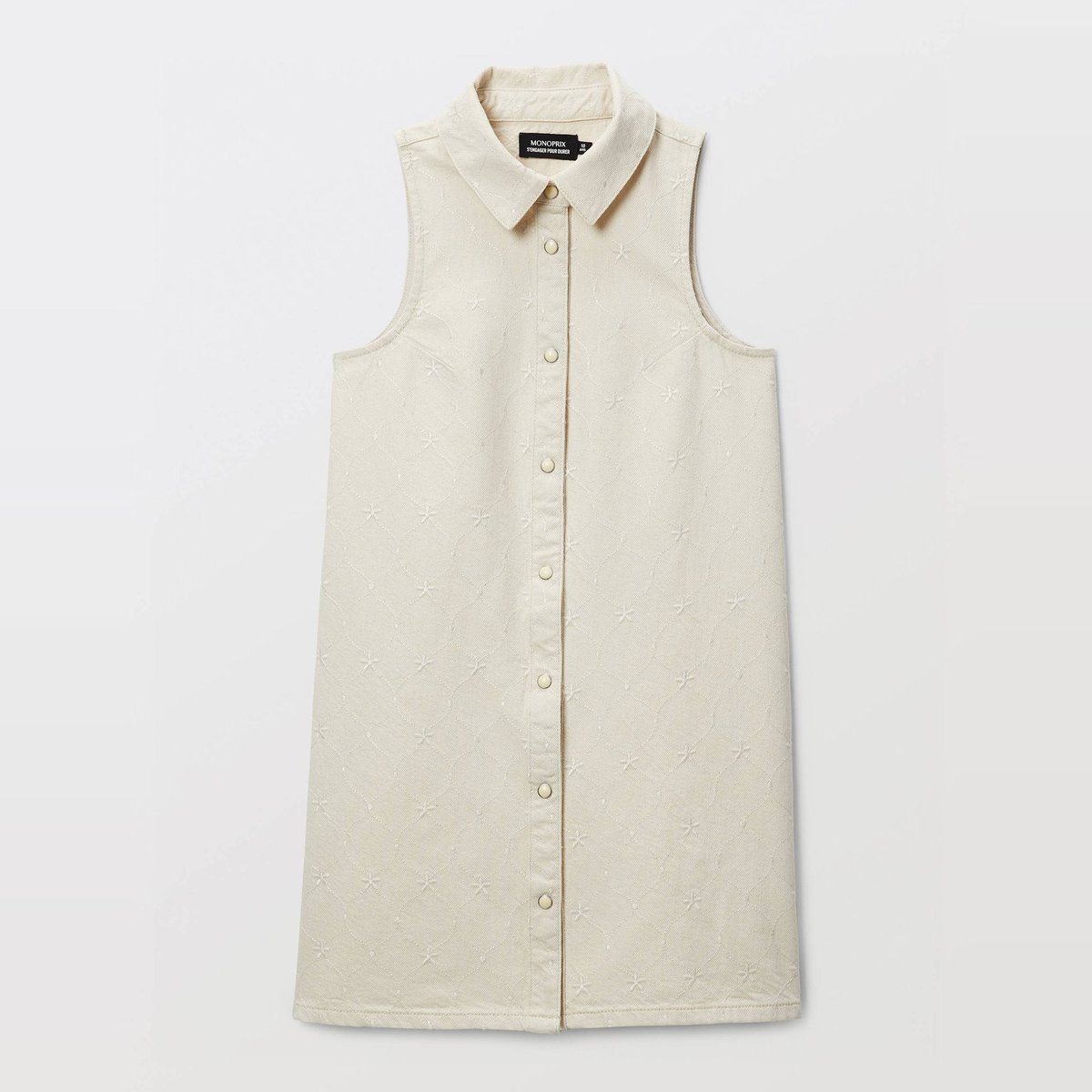 Robe sans manches en twill brodée butter cream, MONOPRIX