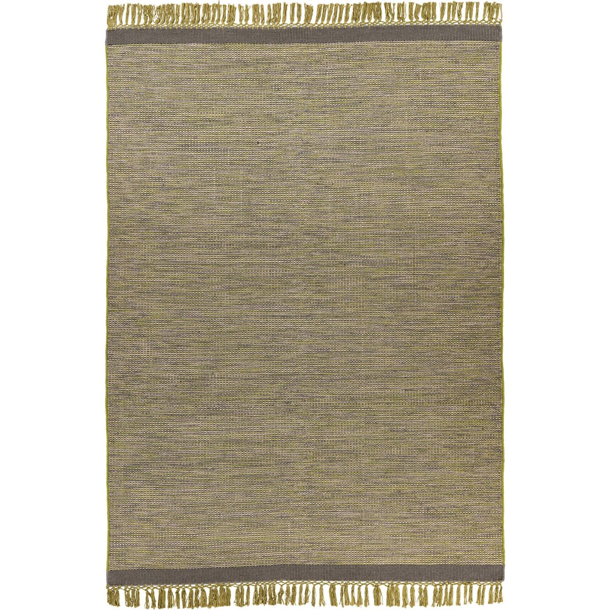 Tapis frangé en laine tissé main gris vert chiné naturel, ARTE ESPINA