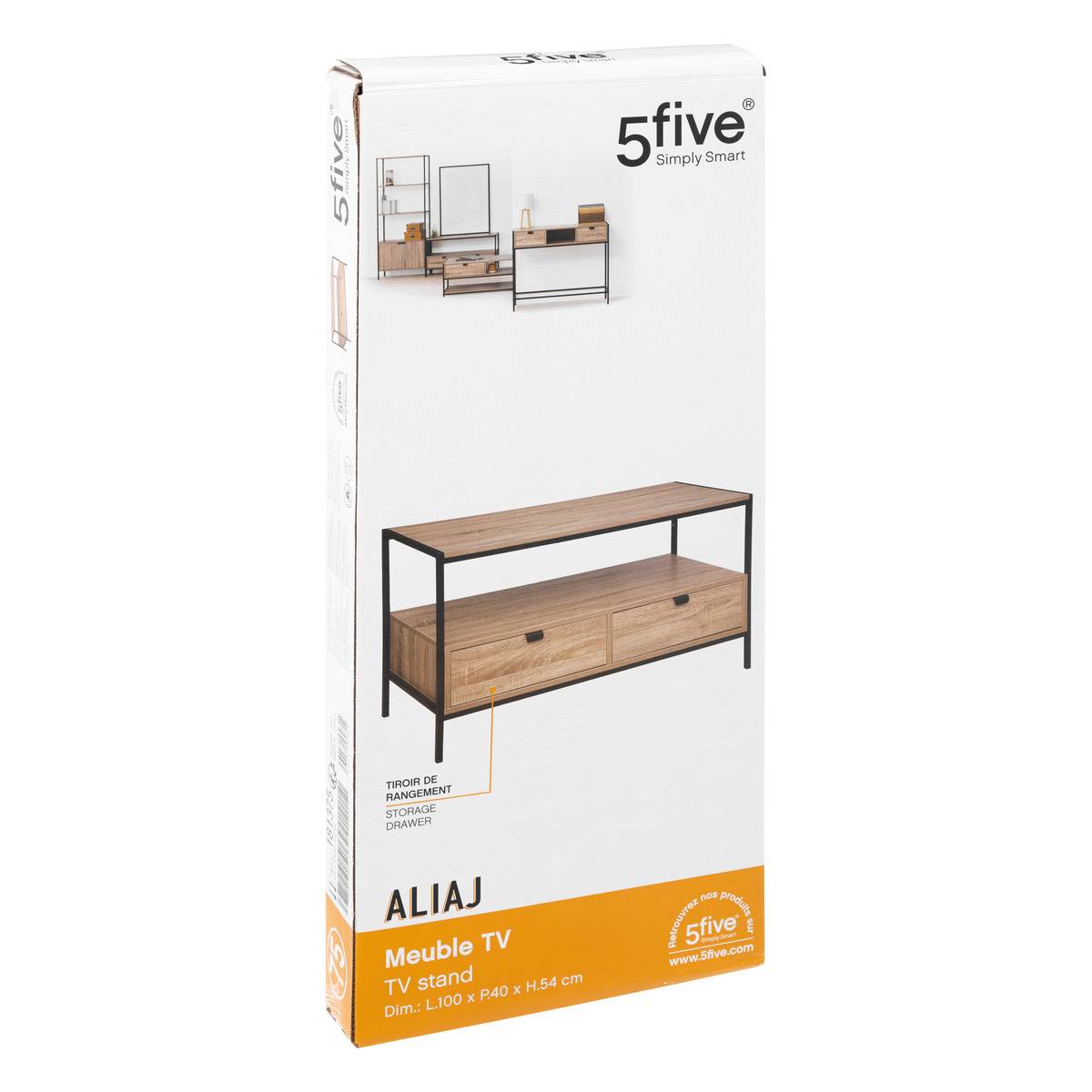 Meuble TV 2 tiroirs effet chêne naturel ALIAJ beige, 5FIVE SIMPLY SMART