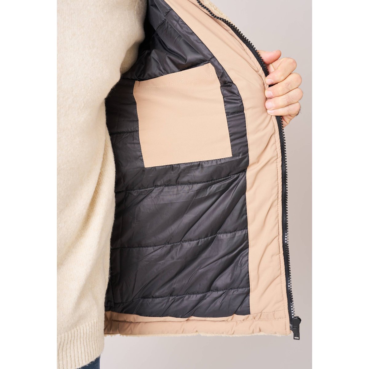 Doudoune regular homme bi-matière sherpa CAMBRI beige, DEELUXE