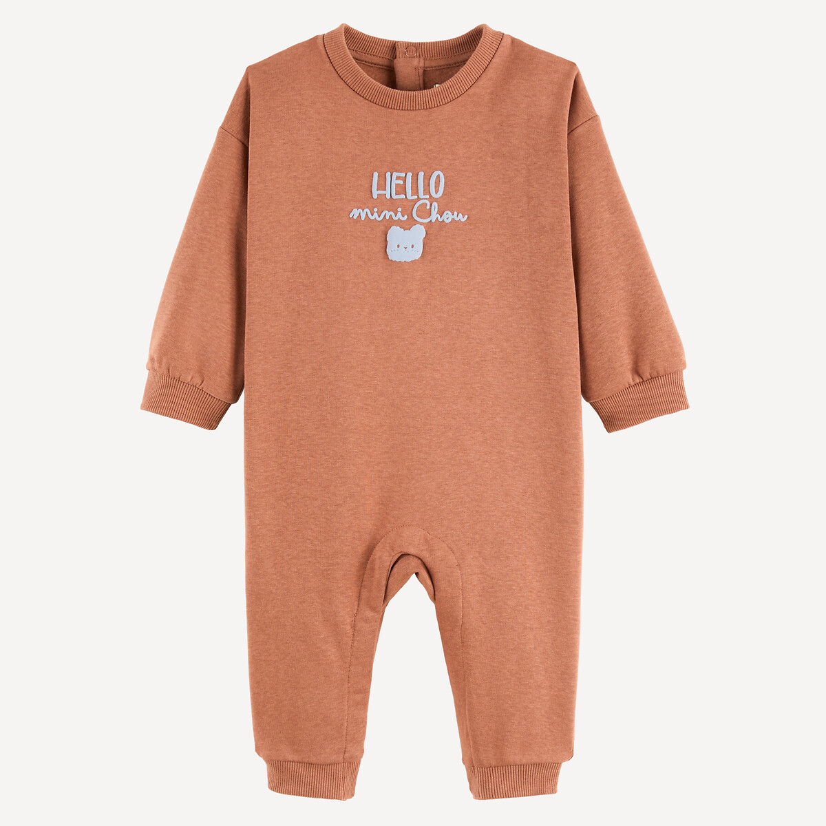 Combinaison longue en molleton, motif ourson devant chocolat, LA REDOUTE COLLECTIONS