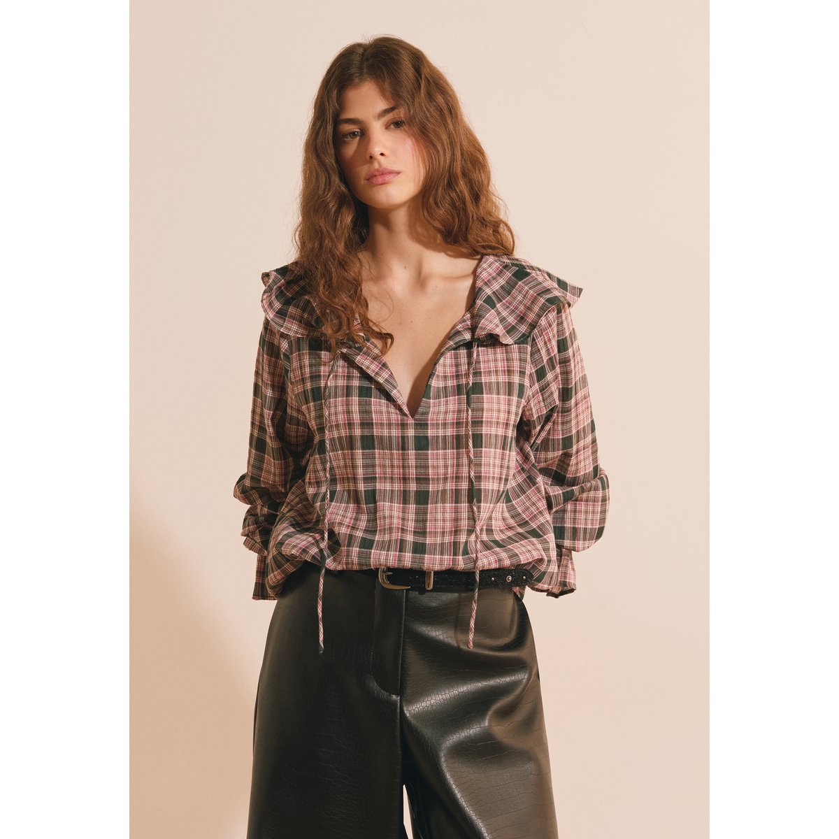 Blouse en coton à carreaux BROOKE CRX vert sapin, ETAM