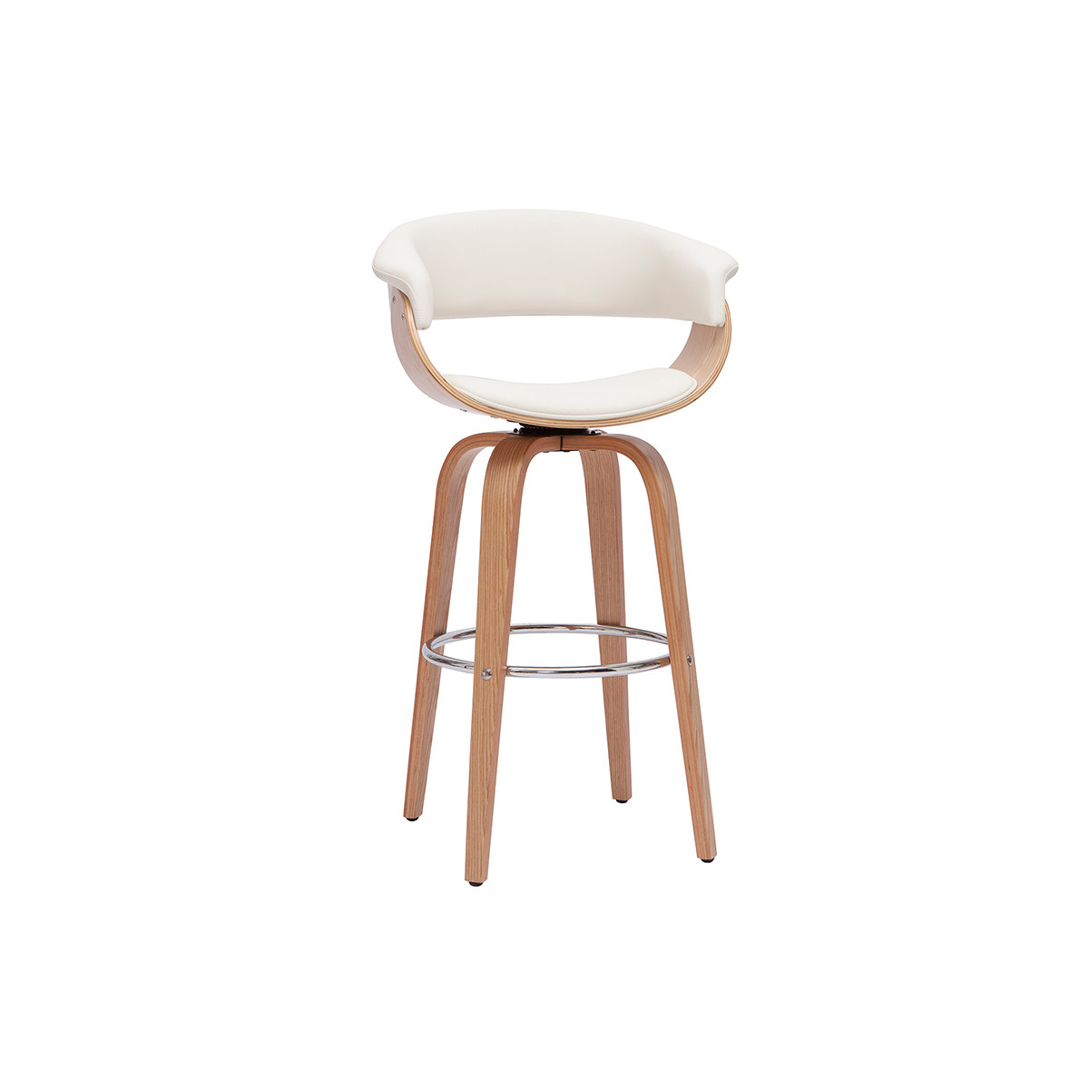 Tabouret de bar design pivotant blanc et bois clair H67 cm OKTAV blanc, MILIBOO