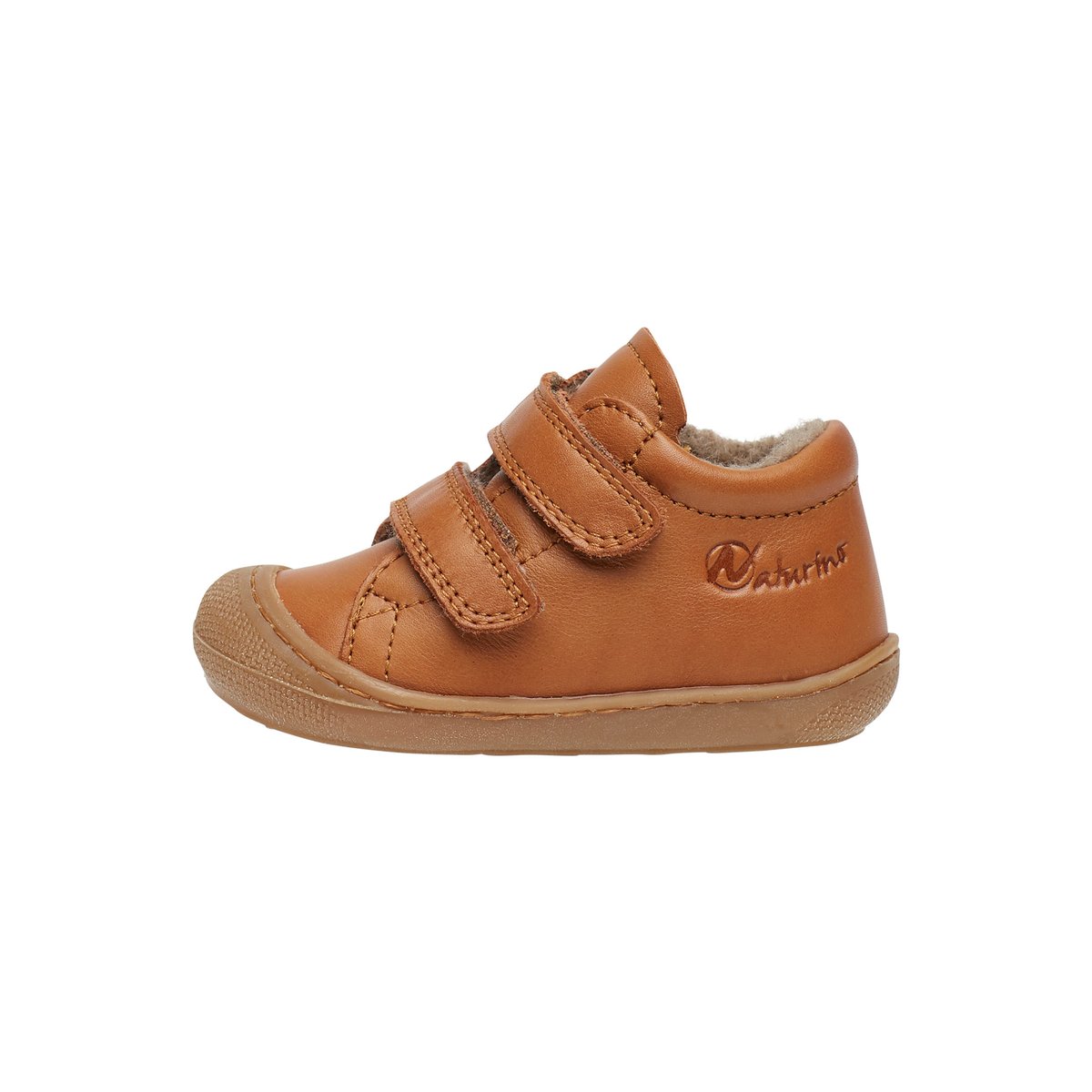 Chaussures premiers pas en cuir doublés en laine COCOON VL cognac, NATURINO