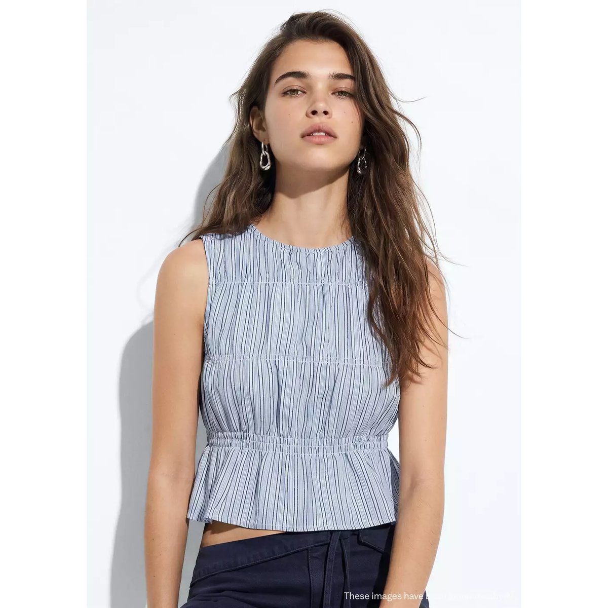 Top froncé à rayures 100 % coton bleu ciel, MANGO TEEN