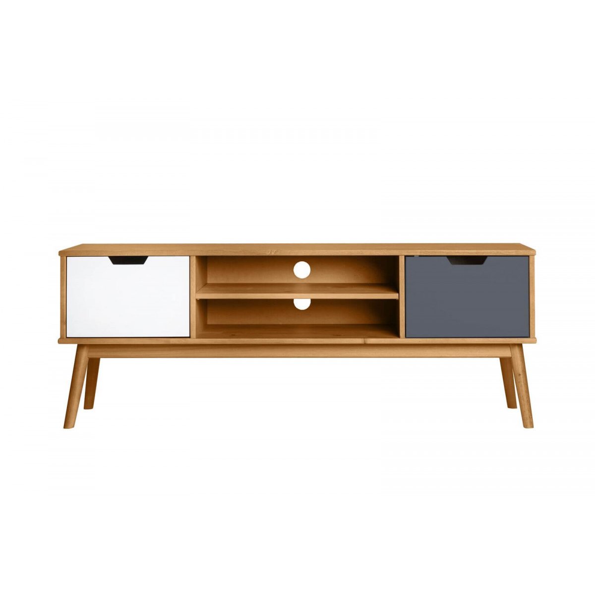 Meuble TV 140 cm bois massif, ALMA marron clair, BOBOCHIC