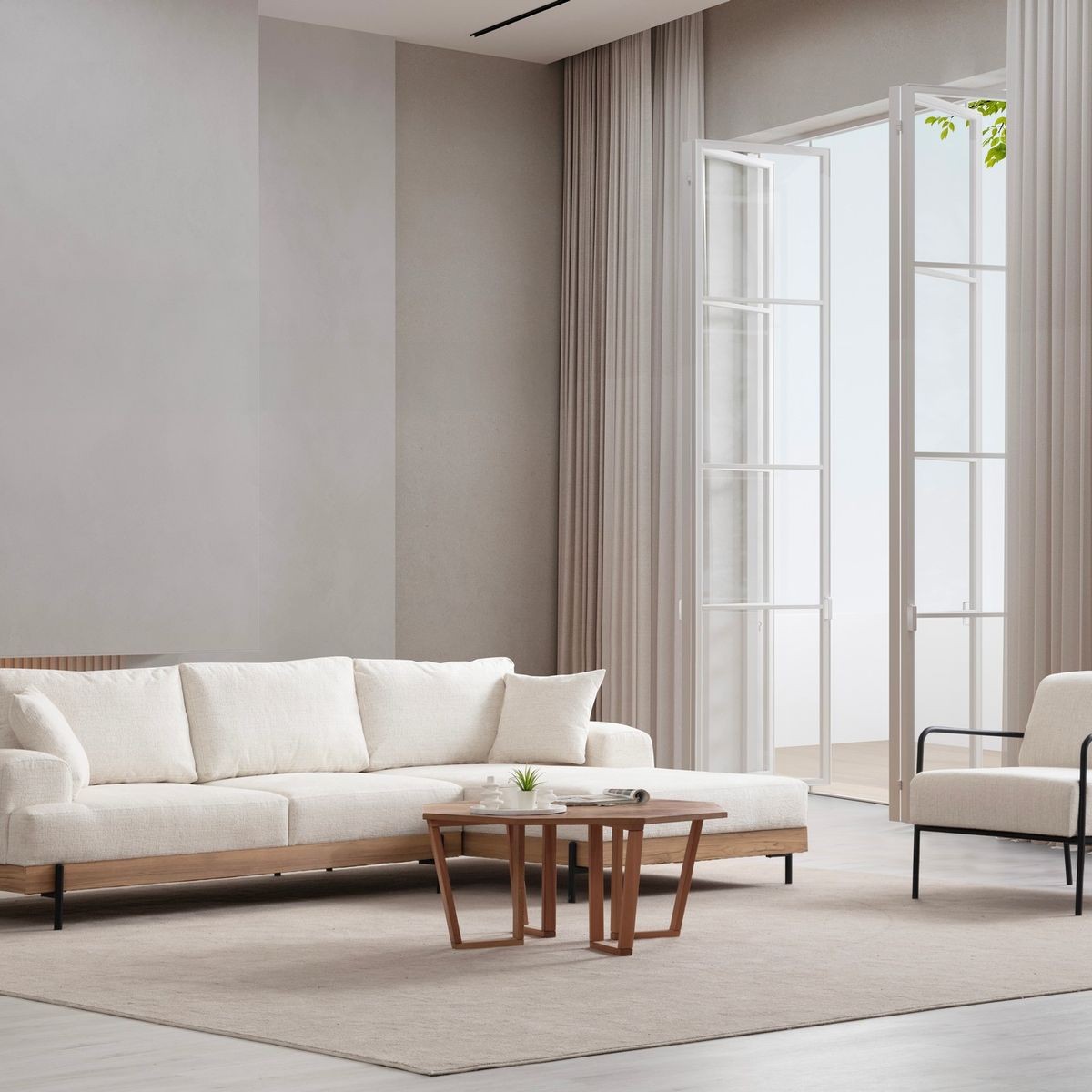 Canapé d'angle à droite 4 places en tissu - GIADA beige, HOMIFAB