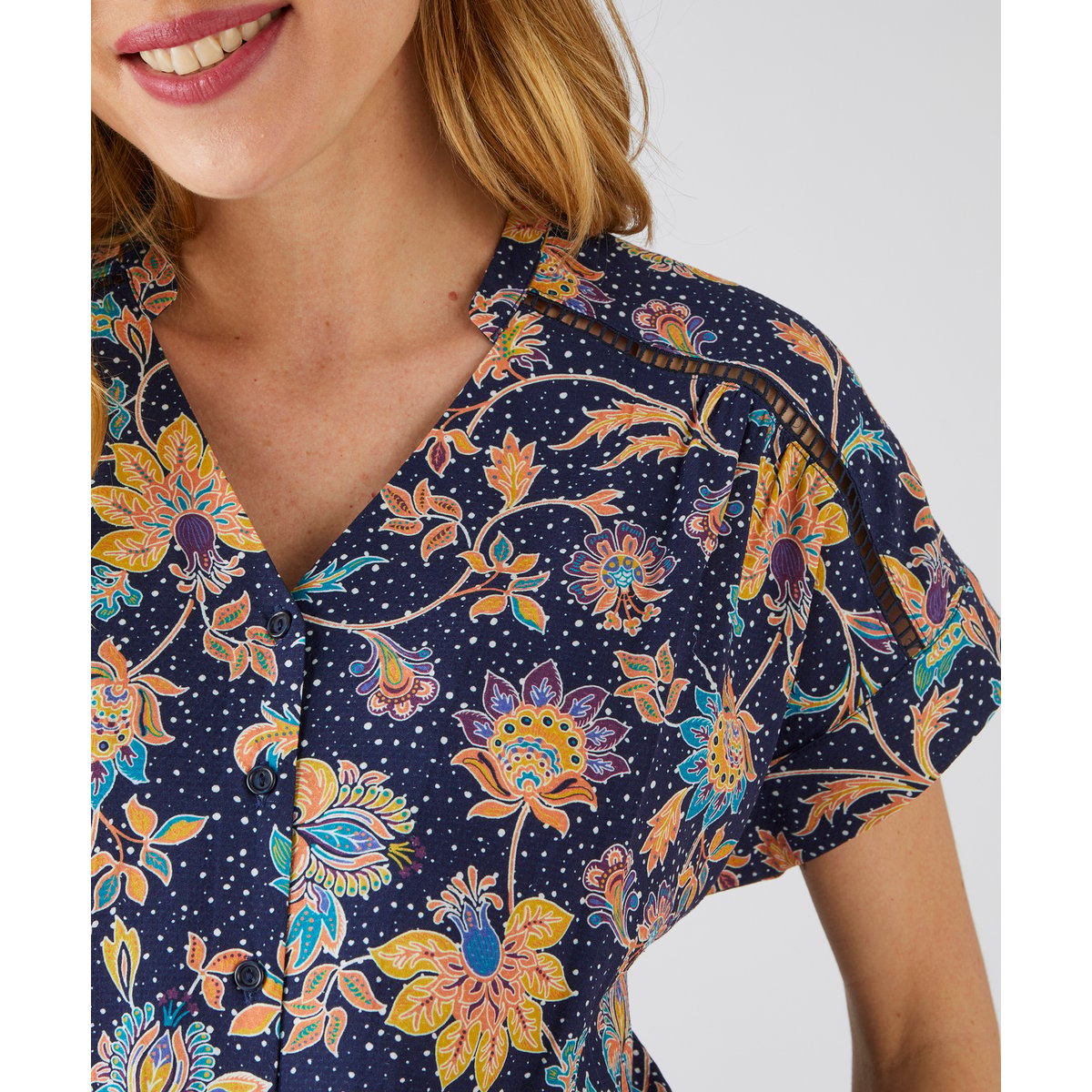 Chemisier imprimé fleurs bleu marine floral, DAMART