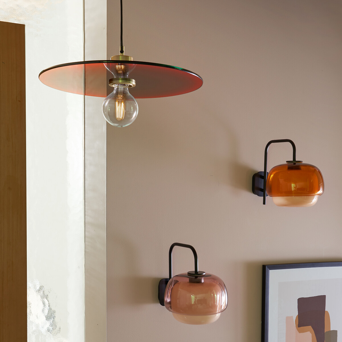 Applique en verre coloré et métal acier, Kinoko orange foncé, LA REDOUTE INTERIEURS