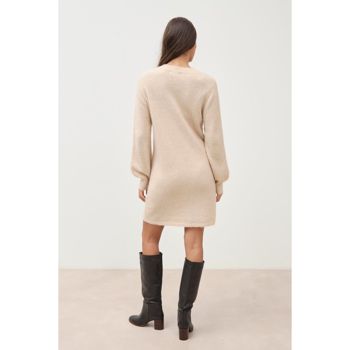 Robe droite courte manches longues creme, BONOBO