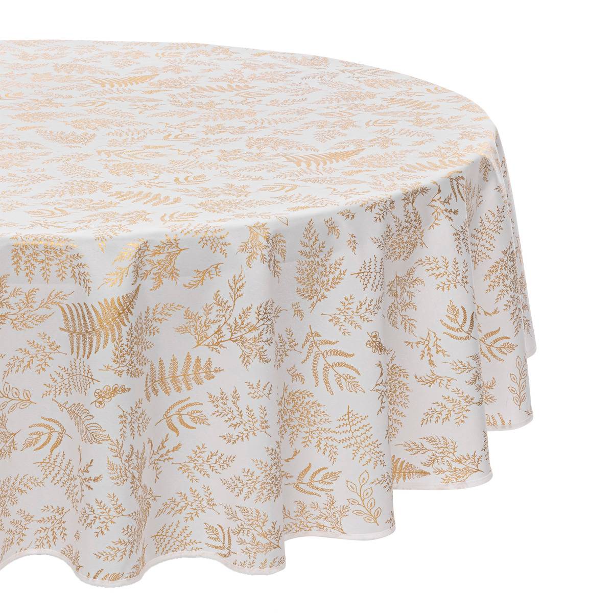 Nappe de Noël "Colorama de Noël" motif feuilles anti-tâche D180cm blanc, FEERIC LIGHTS & CHRISTMAS