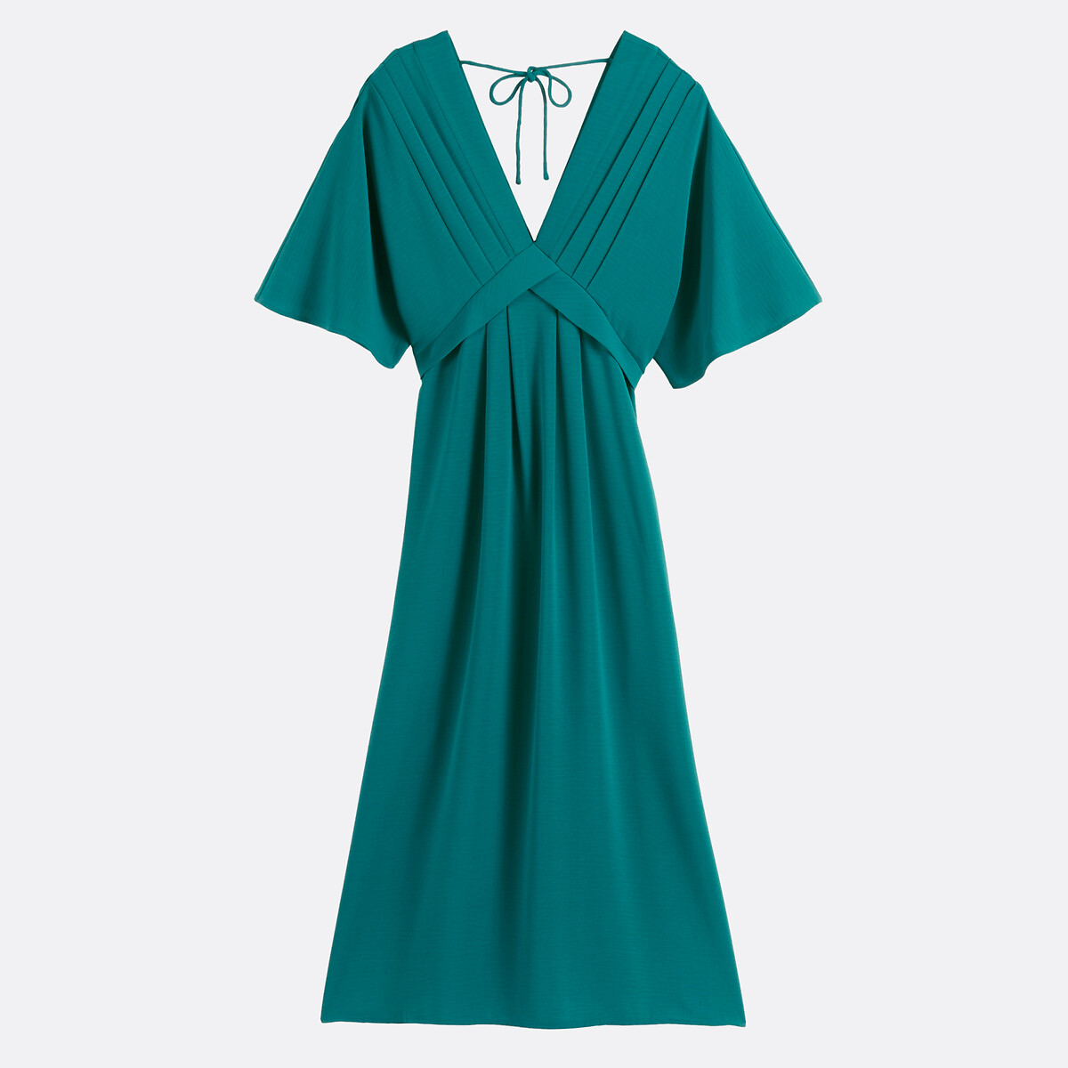 Uitlopende lange jurk, V-hals, elleboogmouwen smaragdgroen, LA REDOUTE COLLECTIONS