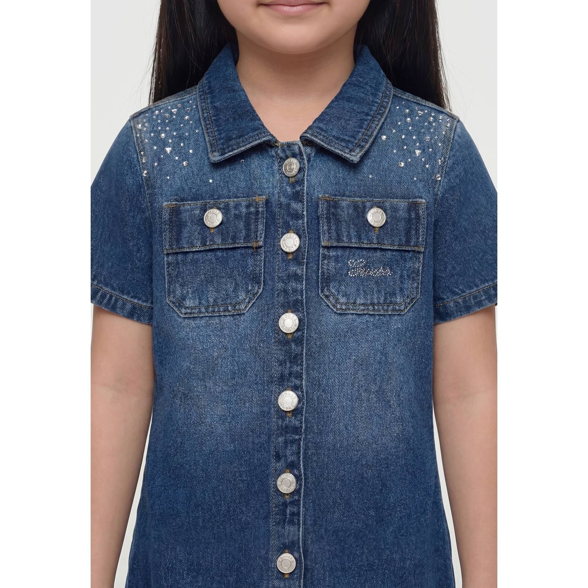 Denim À Strass Dress bleu, GUESS KIDS