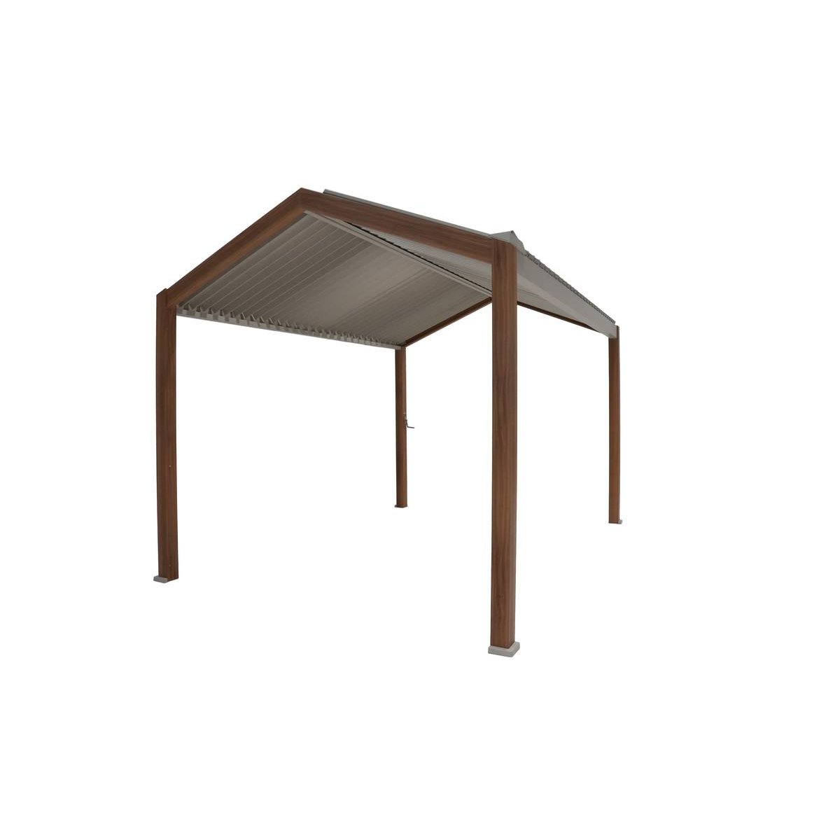 Pergola bioclimatique en aluminium effet bois rideaux déperlants 4x3m ECOZIA beige lin, HESPERIDE