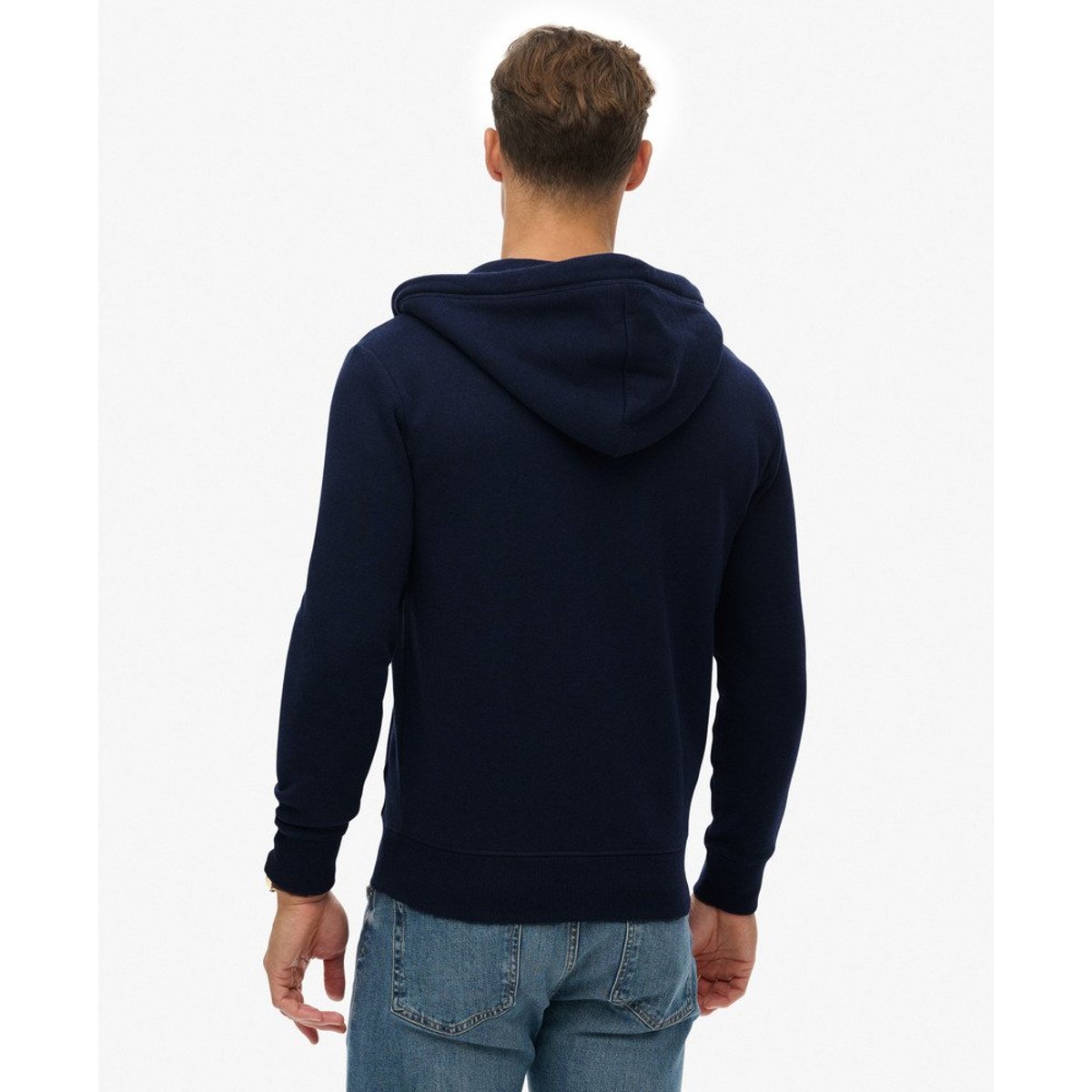 Sweat à capuche zippé Logo Vintage brodé bleu marine chiné intense, SUPERDRY