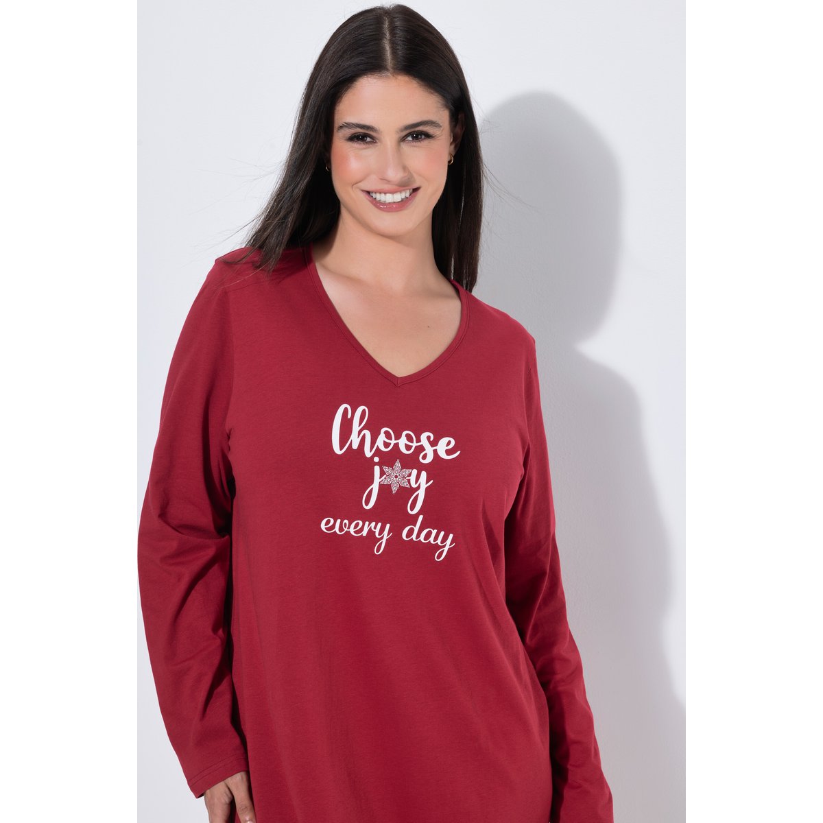 Chemise de nuit / grand T-shirt avec message rouge foncé, ULLA POPKEN
