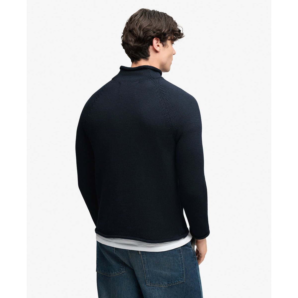 Pull à Bords Roulés Coupe Décontractée bleu marine nautique, SUPERDRY