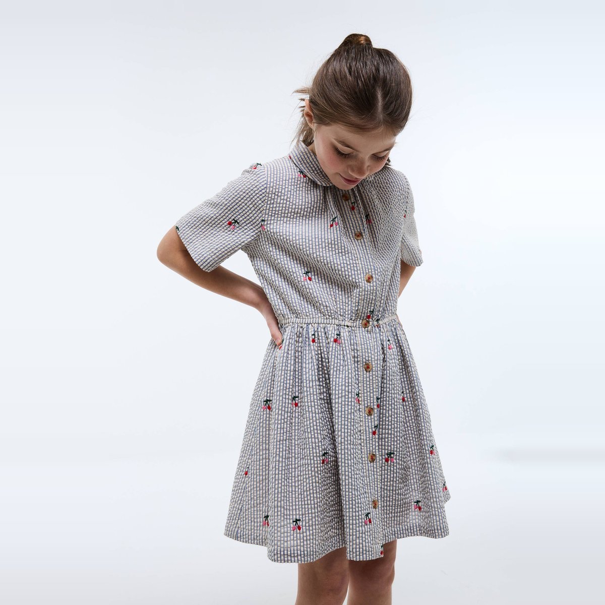 Robe col chemise imprimée en coton outremer, MONOPRIX
