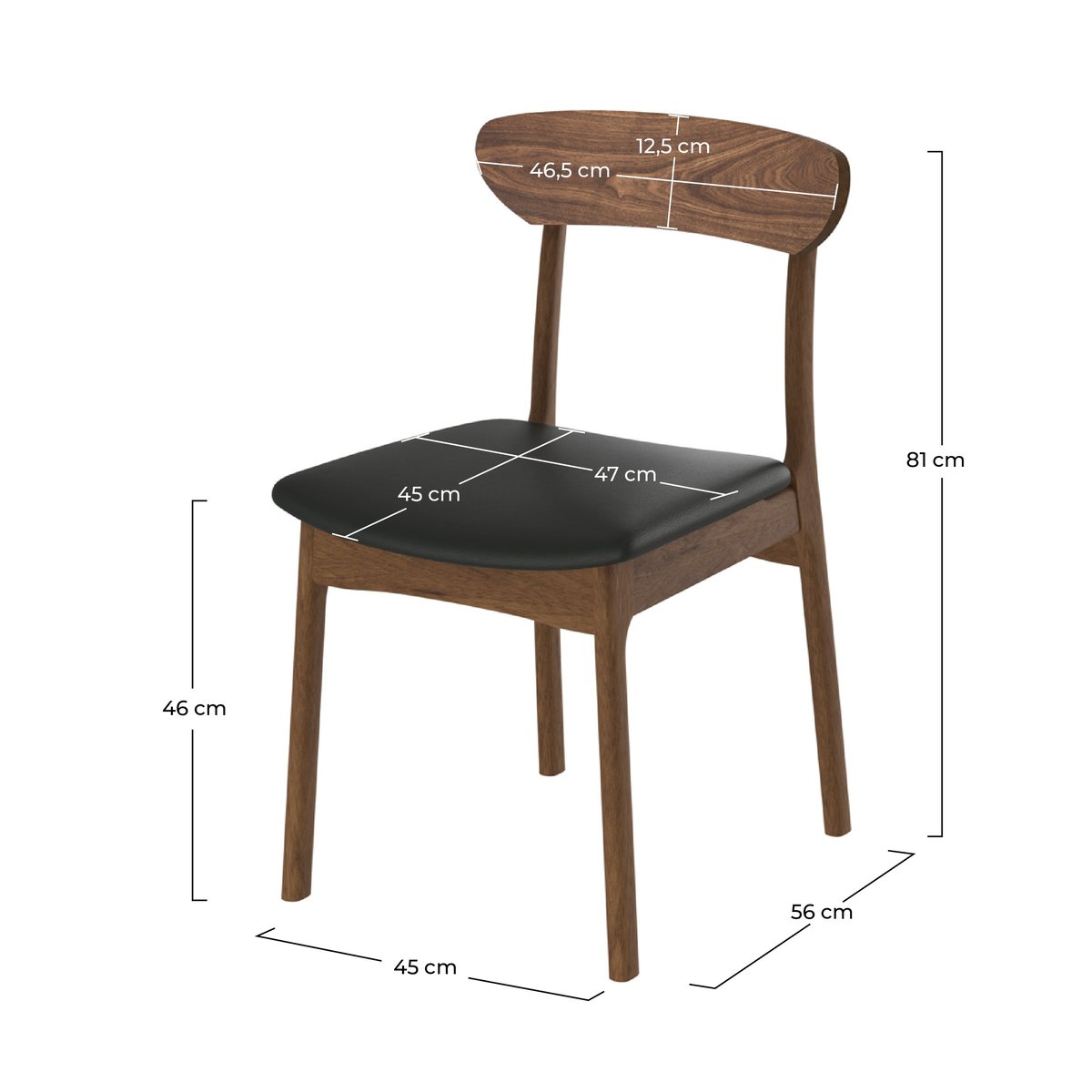 Lot de 2 chaises en cuir synthétique - LANA noir et bois foncé, MAISON PAVANE