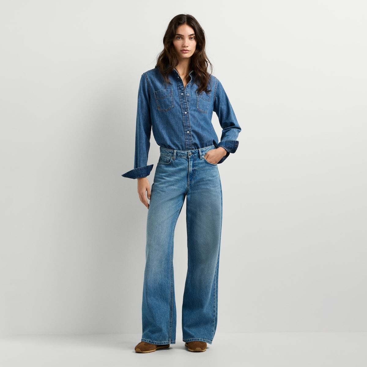 Lina - Jean Coupe Large, Taille Moyenne 12oz bleu rigide denim, PEPE JEANS