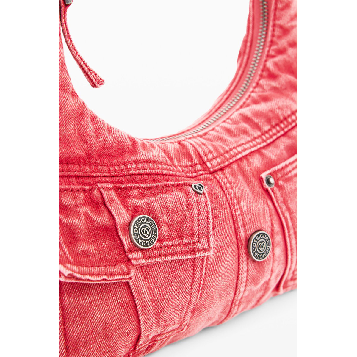 Sac à épaule en denim de taille moyenne rouge, DESIGUAL