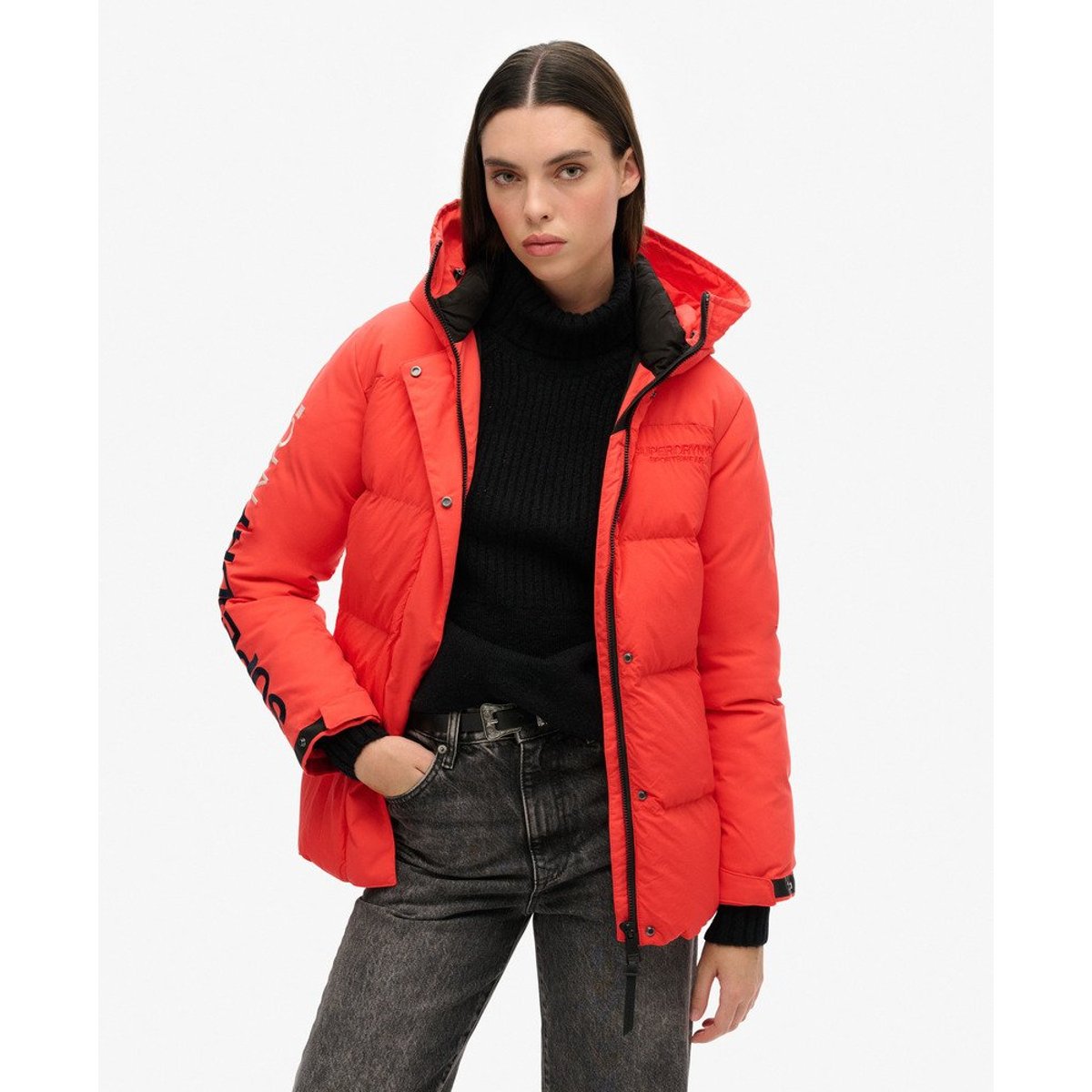 Parka rembourrée à capuche City Wind rouge soleil couchant, SUPERDRY