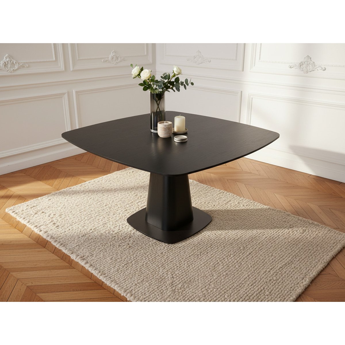 Table à manger carrée NOA 120 cm placage chêne noir, BOBOCHIC