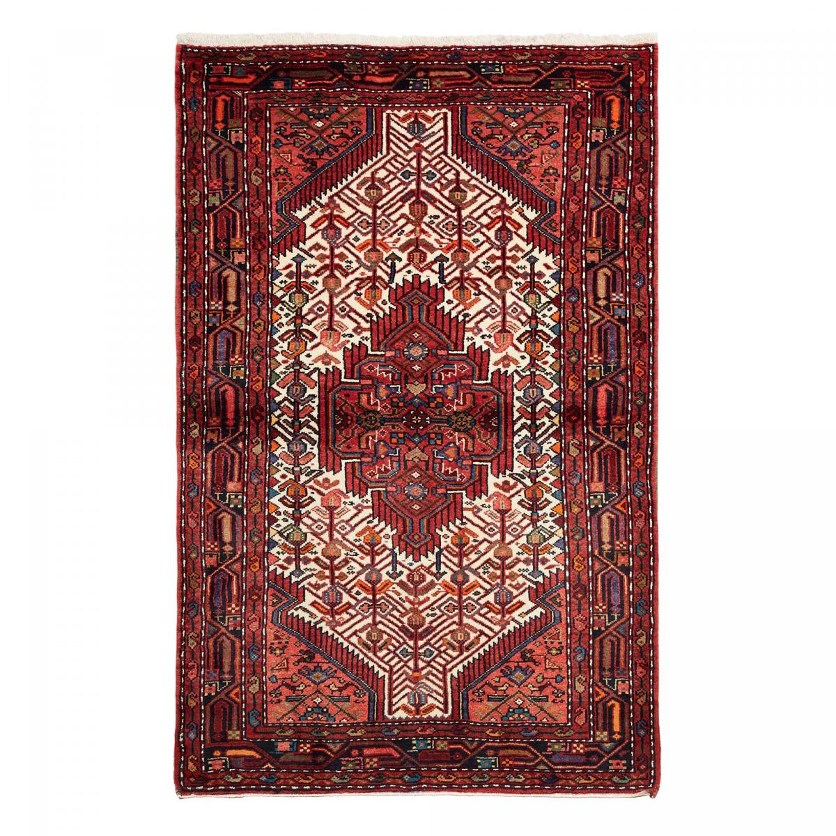 Tapis d'orient, 111 x 175 cm, rouge, bordeaux et crème, artisanal, HAMADAN 24 rouge, bordeaux, crème, UN AMOUR DE TAPIS