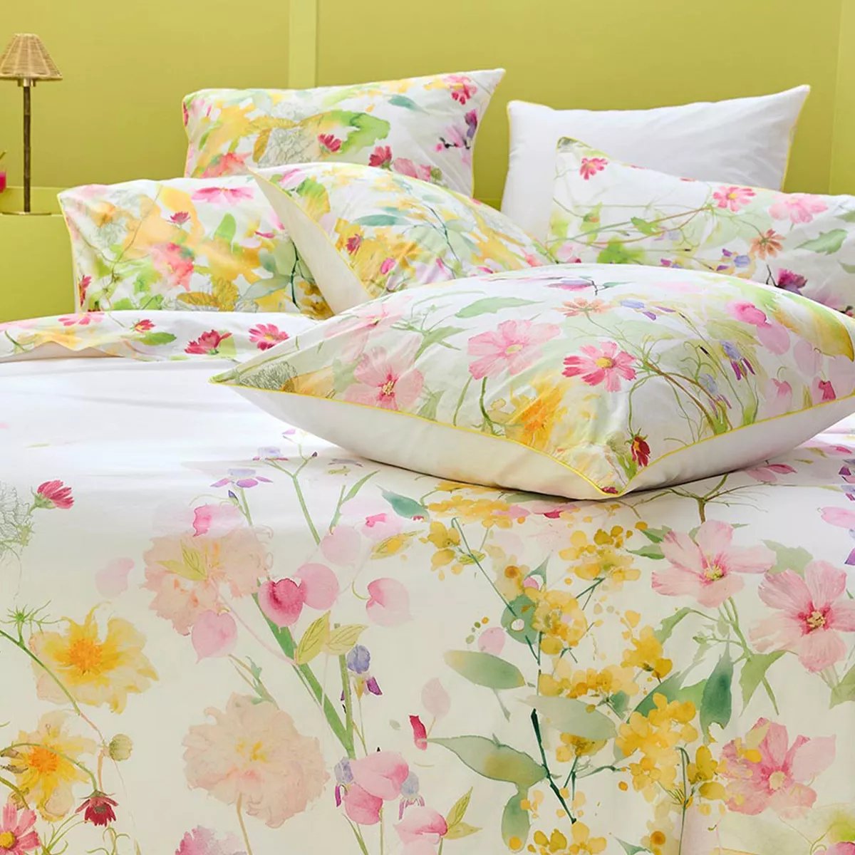 Taie d'oreiller percale de coton lavé SOUFFLE FLEURI printemps, GARNIER THIEBAUT