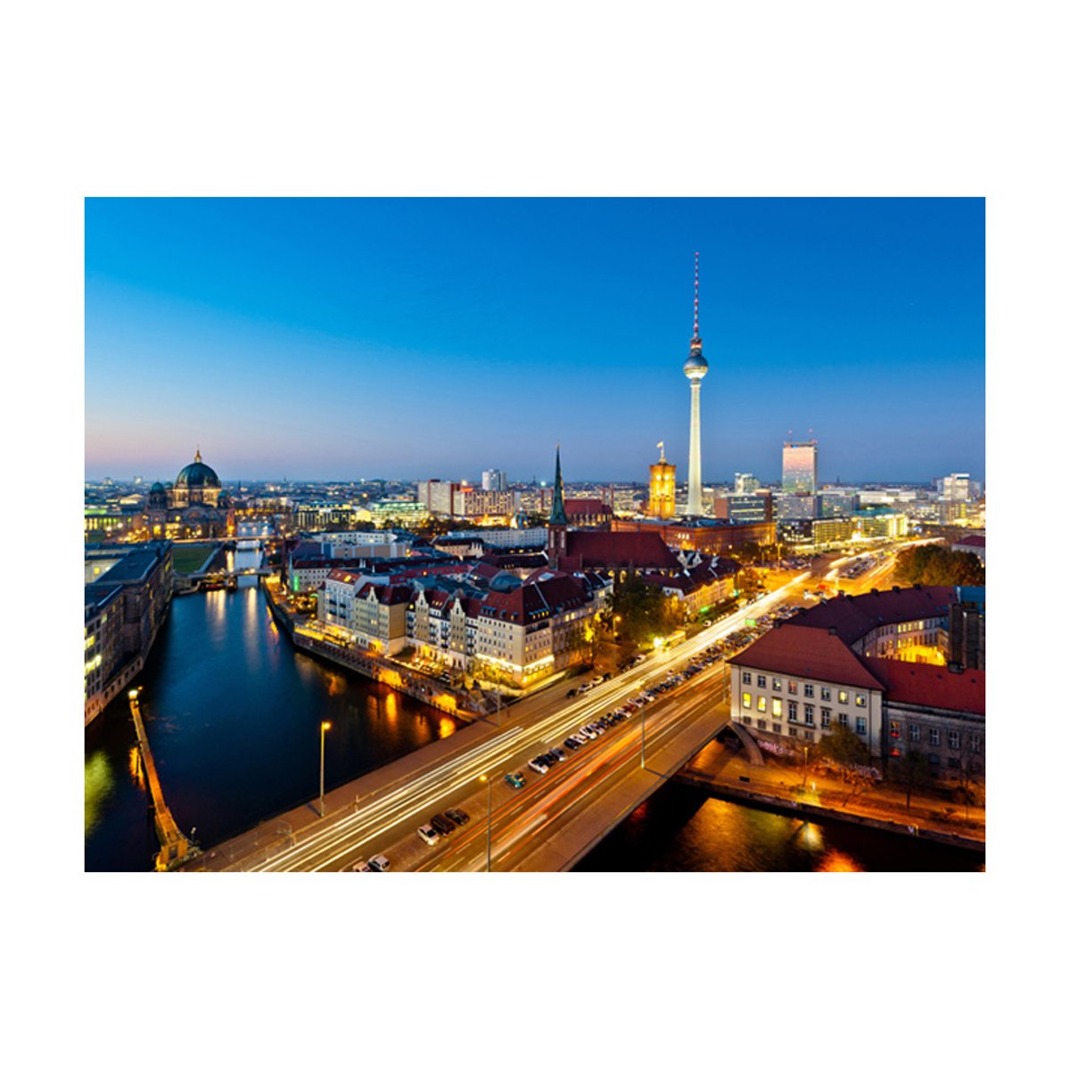 Papier peint intissé panoramique Ville et Architecture Berlin view from Fischerinsel (night) bleu, EDEN