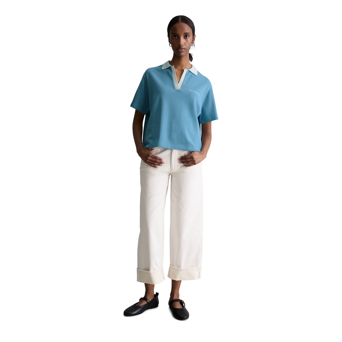 Polo relaxed en pur coton bio bleu moyen, MARC O’POLO DENIM