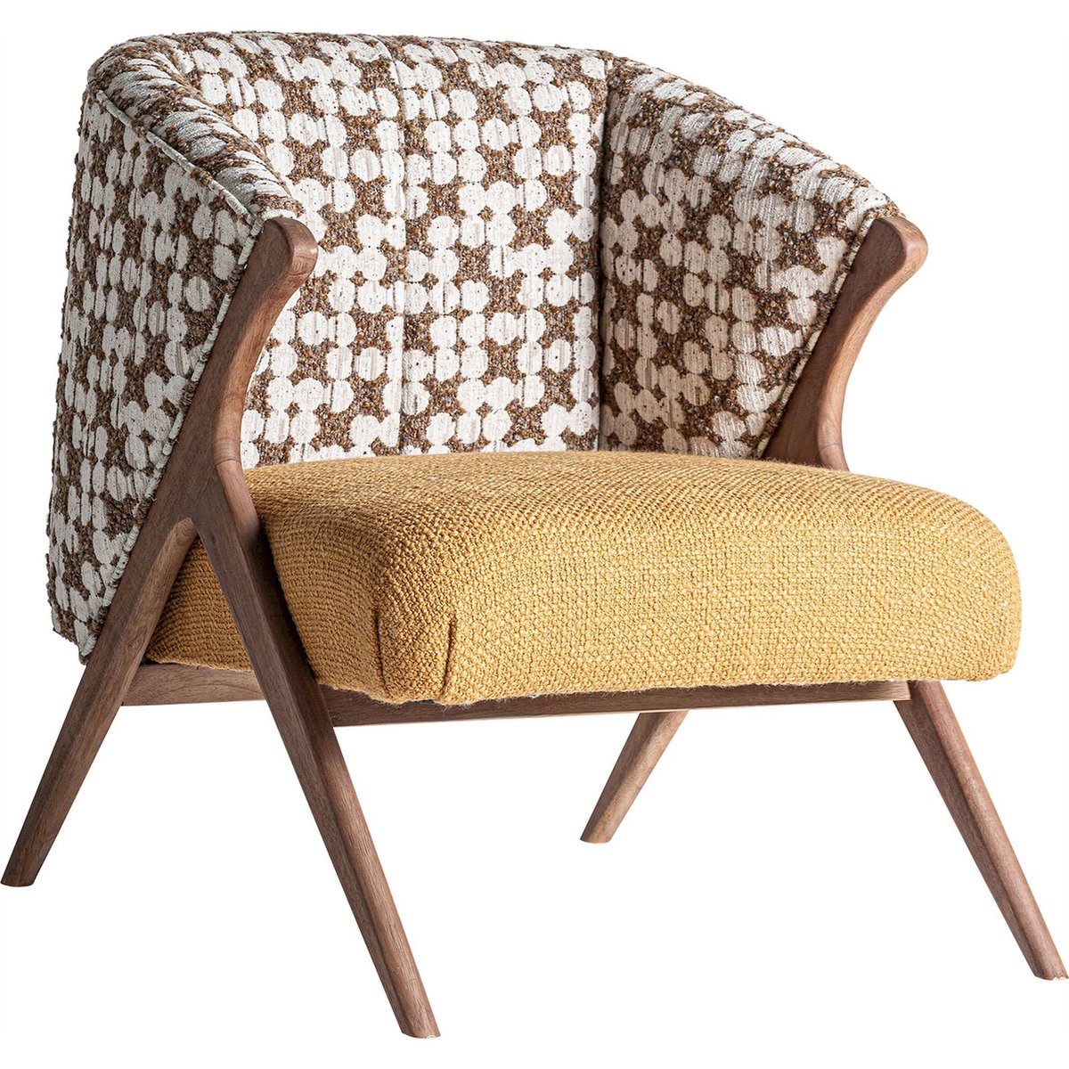 Fauteuil classique en bois d'hévéa ocre marbré chaleureux, RECOLLECTION